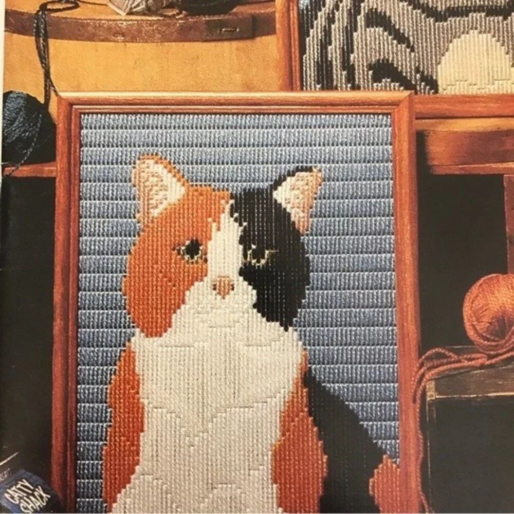 Vintage Plastic Canvas Instruction Booklets Cat Portraits and Poseable Pets